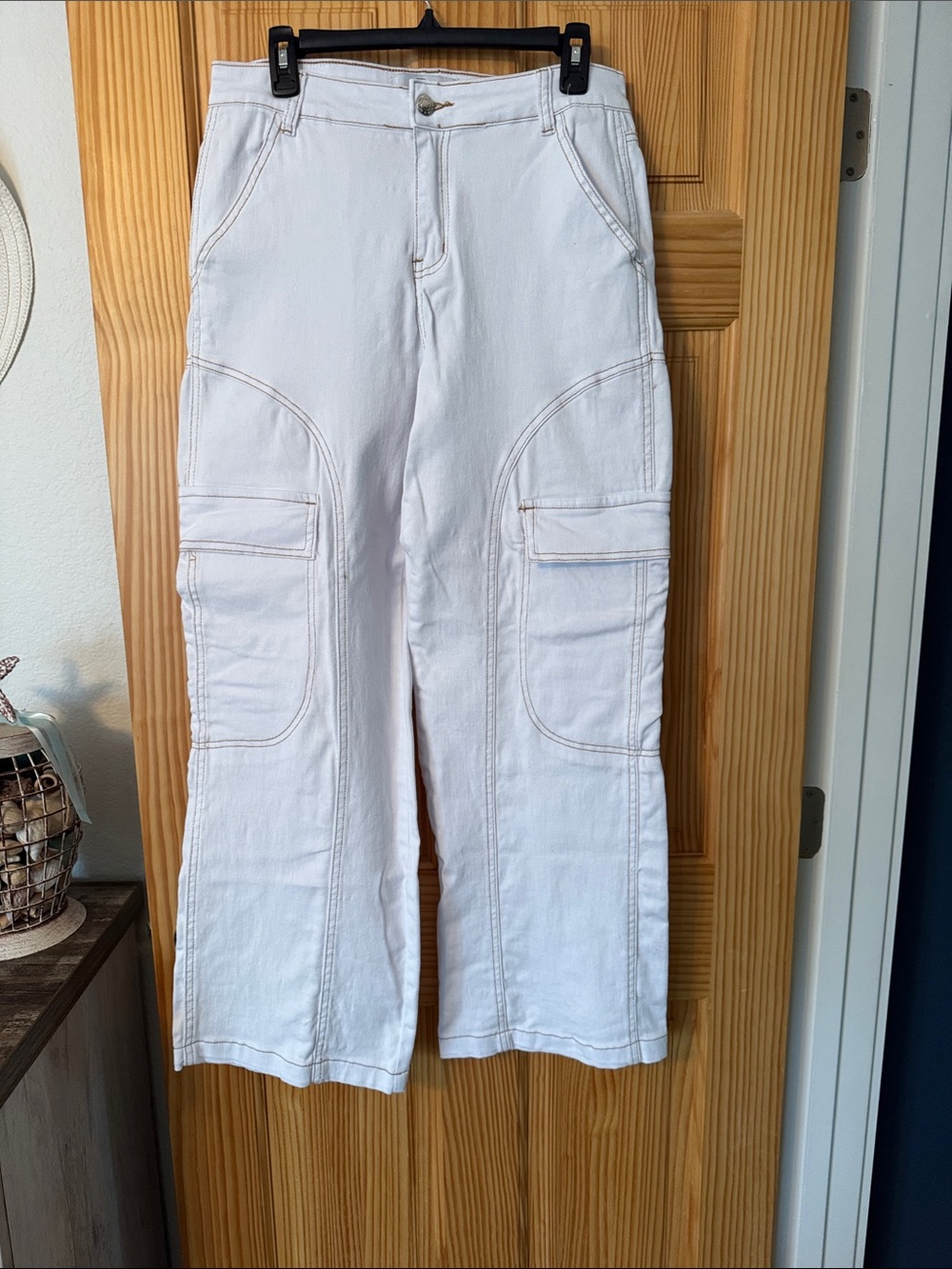Women's White Cargo Wide-Leg Pants